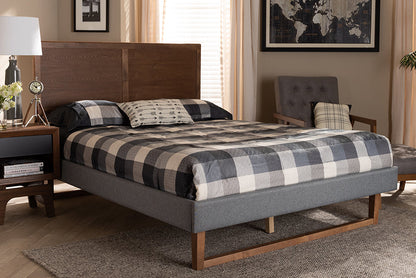 Baxton Studio Allegra Mid-Century Modern Dark Grey Fabric Upholstered and Ash Walnut Brown Finished Wood Queen Size Platform Bed