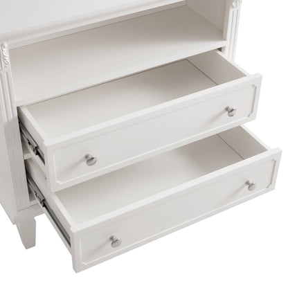 Farmhouse Nightstand with Charging Station | 2 Drawers & Open Shelf | Fluted Side Table with Solid Wood Legs