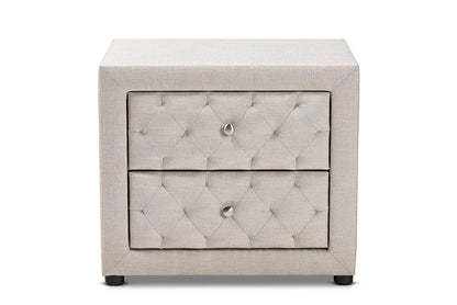 Baxton Studio Lepine Modern and Contemporary Light Beige Fabric Upholstered 2-Drawer Wood Nightstand