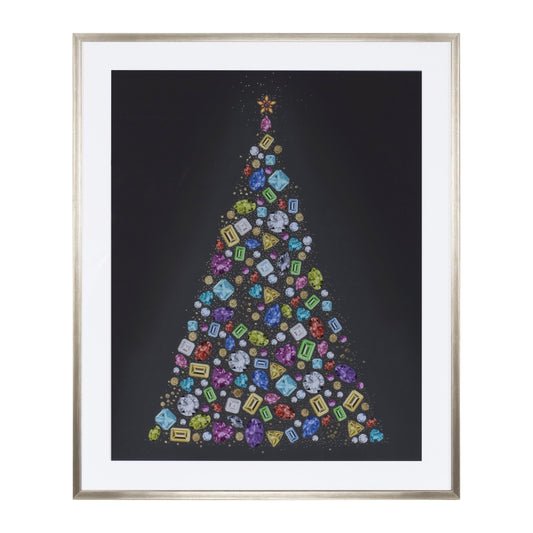 Holiday Jewel Tree Print Under Glass 23.5"H