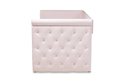 Baxton Studio Amaya Modern and Contemporary Light Pink Velvet Fabric Upholstered Twin Size Daybed with Trundle