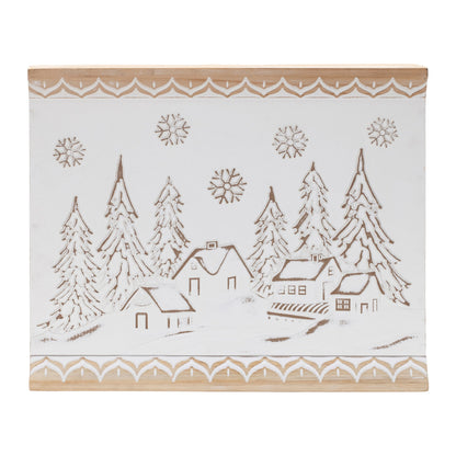 Carved Wood Winter Village Wall Art 19"L