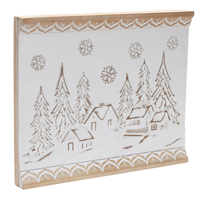 Carved Wood Winter Village Wall Art 19"L