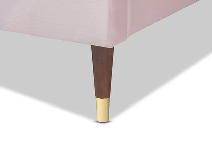 Baxton Studio Volden Glam and Luxe Light Pink Velvet Fabric Upholstered Full Size Wood Platform Bed Frame with Gold-Tone Leg Tips