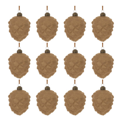 Flocked Glass Pinecone Ornament (Set of 12)