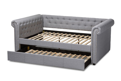 Baxton Studio Mabelle Modern and Contemporary Gray Fabric Upholstered Full Size Daybed with Trundle