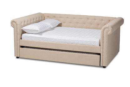 Baxton Studio Mabelle Modern and Contemporary Beige Fabric Upholstered Full Size Daybed with Trundle