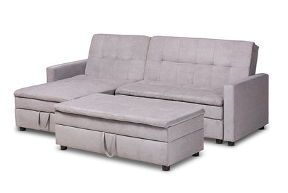 Baxton Studio Noa Modern and Contemporary Light Grey Fabric Upholstered Left Facing Storage Sectional Sleeper Sofa with Ottoman