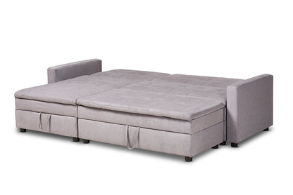 Baxton Studio Noa Modern and Contemporary Light Grey Fabric Upholstered Left Facing Storage Sectional Sleeper Sofa with Ottoman