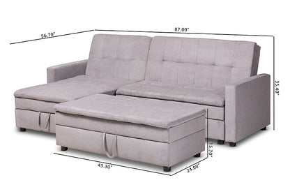 Baxton Studio Noa Modern and Contemporary Light Grey Fabric Upholstered Left Facing Storage Sectional Sleeper Sofa with Ottoman