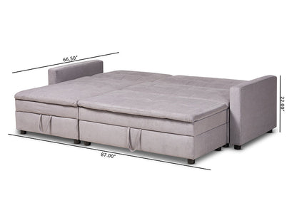 Baxton Studio Noa Modern and Contemporary Light Grey Fabric Upholstered Left Facing Storage Sectional Sleeper Sofa with Ottoman