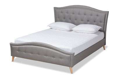 Baxton Studio Felisa Modern and Contemporary Grey Fabric Upholstered and Button Tufted King Size Platform Bed