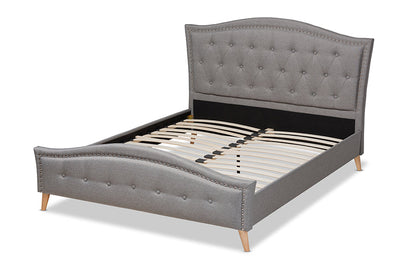 Baxton Studio Felisa Modern and Contemporary Grey Fabric Upholstered and Button Tufted King Size Platform Bed