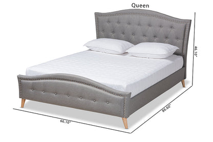 Baxton Studio Felisa Modern and Contemporary Grey Fabric Upholstered and Button Tufted King Size Platform Bed