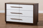 Baxton Studio Mette Mid-Century Modern Two-Tone White and Walnut Finished 6-Drawer Wood Dresser