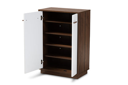 Baxton Studio Mette Mid-Century Modern Two-Tone White and Walnut Finished 5-Shelf Wood Entryway Shoe Cabinet