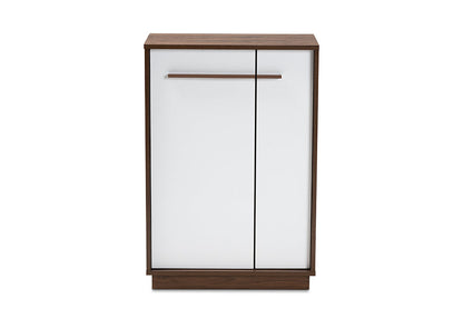 Baxton Studio Mette Mid-Century Modern Two-Tone White and Walnut Finished 5-Shelf Wood Entryway Shoe Cabinet