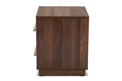 Baxton Studio Mette Mid-Century Modern Two-Tone White and Walnut Finished 2-Drawer Wood Nightstand