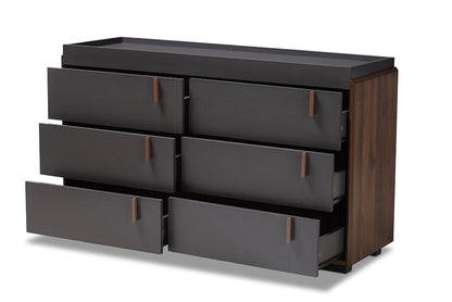 Baxton Studio Rikke Modern and Contemporary Two-Tone Gray and Walnut Finished Wood 6-Drawer Dresser