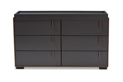 Baxton Studio Rikke Modern and Contemporary Two-Tone Gray and Walnut Finished Wood 6-Drawer Dresser