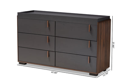 Baxton Studio Rikke Modern and Contemporary Two-Tone Gray and Walnut Finished Wood 6-Drawer Dresser