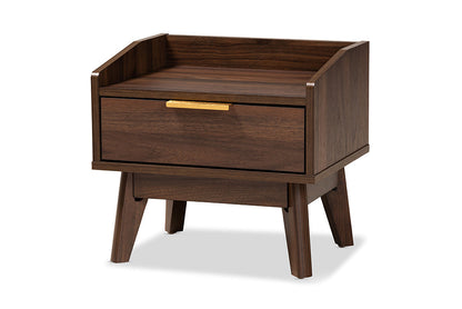 Baxton Studio Lena Mid-Century Modern Walnut Brown Finished 1-Drawer Wood Nightstand