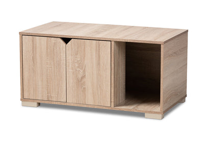 Baxton Studio Jasper Modern and Contemporary Oak Finished 2-Door Wood Cat Litter Box Cover House
