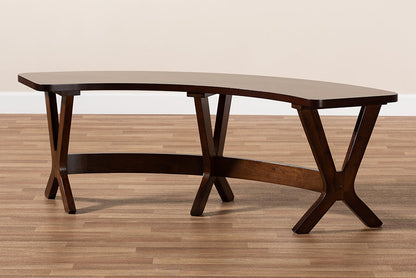 Baxton Studio Berlin Mid-Century Modern Walnut Finished Wood Curved Dining Bench