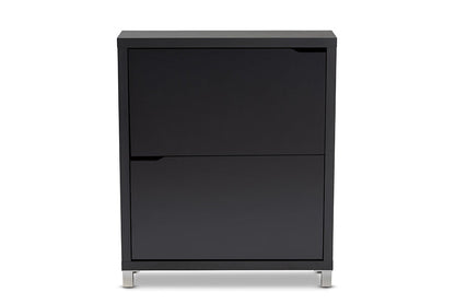 Baxton Studio Simms Modern and Contemporary Dark Grey Finished Wood Shoe Storage Cabinet with 4 Fold-Out Racks