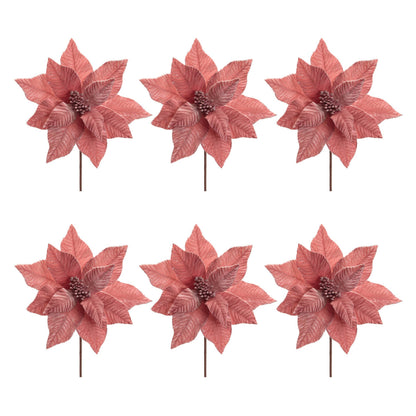 Glittered Poinsettia Flower Stem (Set of 6)