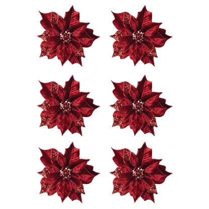Jeweled Poinsettia Flower Clip (Set of 6)