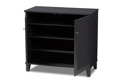 Baxton Studio Coolidge Modern and Contemporary Dark Grey Finished 4-Shelf Wood Shoe Storage Cabinet