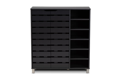 Baxton Studio Shirley Modern and Contemporary Dark Grey Finished 2-Door Wood Shoe Storage Cabinet with Open Shelves
