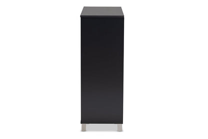 Baxton Studio Shirley Modern and Contemporary Dark Grey Finished 2-Door Wood Shoe Storage Cabinet with Open Shelves