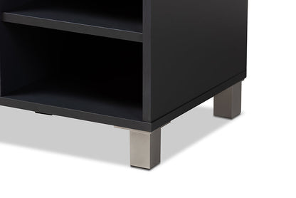 Baxton Studio Shirley Modern and Contemporary Dark Grey Finished 2-Door Wood Shoe Storage Cabinet with Open Shelves