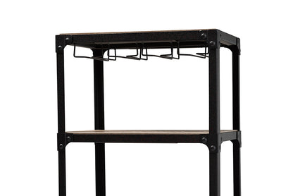 Baxton Studio Swanson Rustic Industrial Style Antique Black Textured Metal Distressed Oak Finished Wood Mobile Kitchen Bar Wine Cart