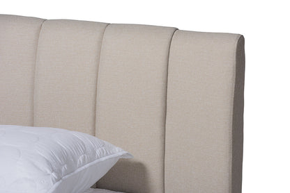 Baxton Studio Brita Mid-Century Modern Light Beige Fabric Upholstered Walnut Finished Wood Queen Size Bed