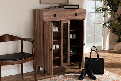 Baxton Studio Valina Modern and Contemporary 2-Door Wood Entryway Shoe Storage Cabinet with Drawer
