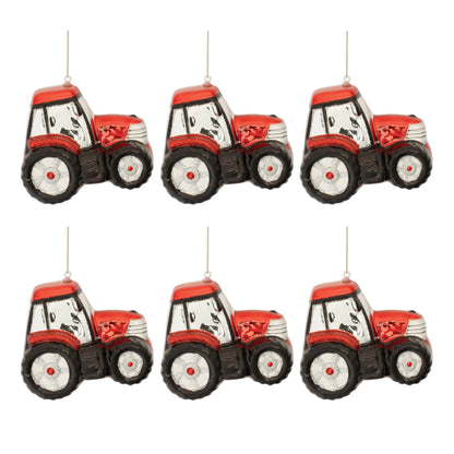 Glittered Glass Tractor Ornament (Set of 6)