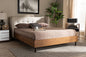Baxton Studio Catarina Mid-Century Modern Light Beige Fabric Upholstered Walnut Finished Wood King Size Wingback Platform Bed