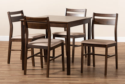 Baxton Studio Lovy Modern and Contemporary Beige Fabric Upholstered Dark Walnut-Finished 5-Piece Wood Dining Set