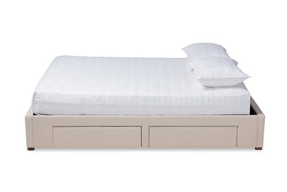 Baxton Studio Leni Modern and Contemporary Beige Fabric Upholstered 4-Drawer Queen Size Platform Storage Bed Frame