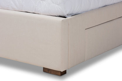 Baxton Studio Leni Modern and Contemporary Beige Fabric Upholstered 4-Drawer Queen Size Platform Storage Bed Frame