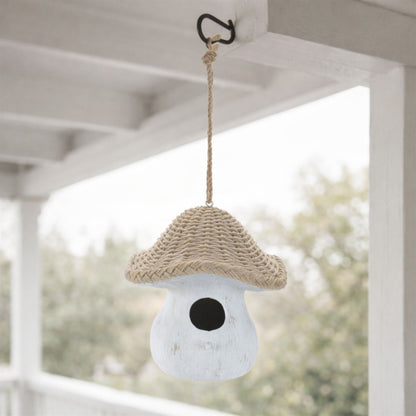 Mushroom Birdhouse with Wicker Design 8"H