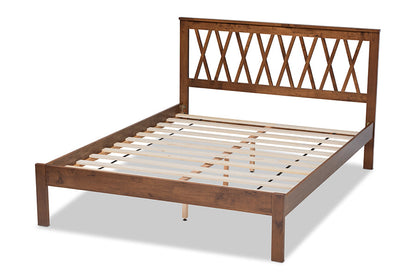 Baxton Studio Malene Mid-Century Modern Walnut Finished Wood Queen Size Platform Bed