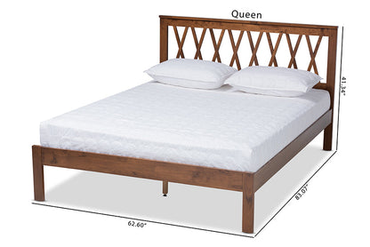Baxton Studio Malene Mid-Century Modern Walnut Finished Wood Queen Size Platform Bed