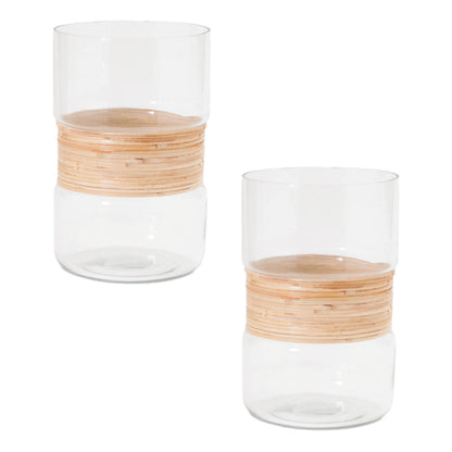 Glass Candle Holder with Bamboo Accent (Set of 2)