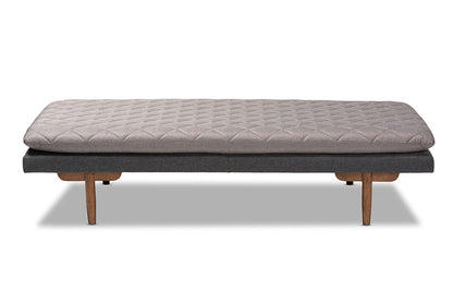 Baxton Studio Marit Mid-Century Modern Two-Tone Grey Fabric Upholstered Walnut Finished Wood Daybed