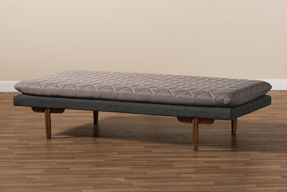 Baxton Studio Marit Mid-Century Modern Two-Tone Grey Fabric Upholstered Walnut Finished Wood Daybed
