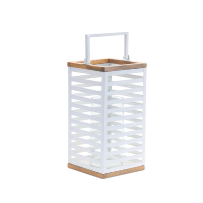 Metal Box Lantern with Natural Wood Accents (Set of 2)